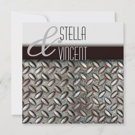 Diamondplate Industrial Wedding Invitation Kaart (Voorkant)