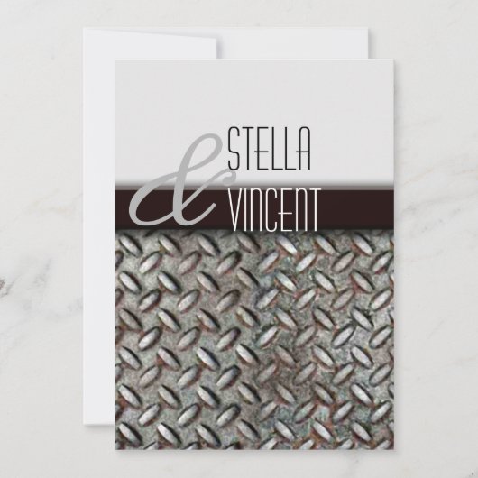 Diamondplate Industrial Wedding Invitation Kaart (Voorkant)