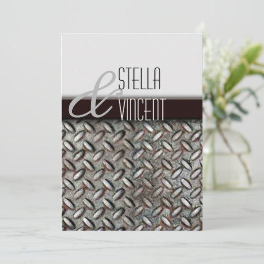 Diamondplate Industrial Wedding Invitation Kaart (Staand voorkant)