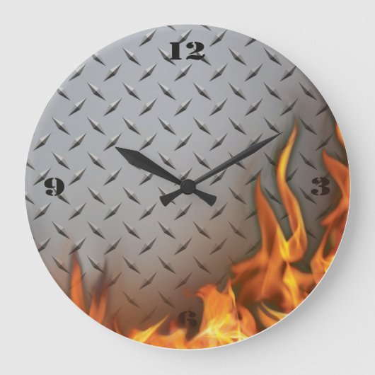Diamondplate Metal and Fire Wall Clock Grote Klok (Voorkant)