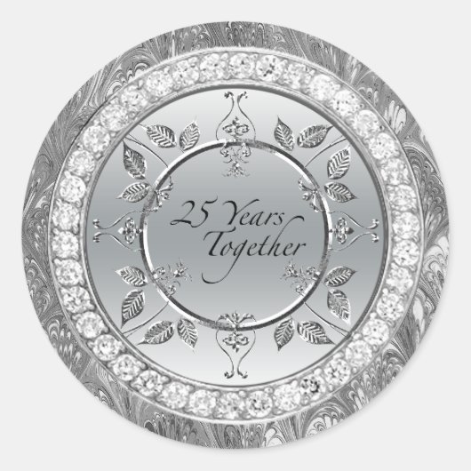 Diamonds 25th Silver Wedding Jubileum 25 jaar Ronde Sticker (Voorkant)
