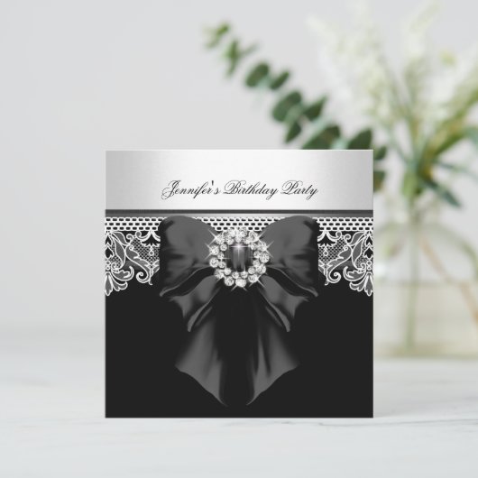 Diamonds Afbeelding Birthday Party Black White Kaart (Staand voorkant)