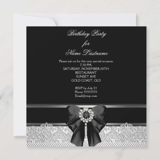 Diamonds Afbeelding Birthday Party Black White Kaart (Achterkant)