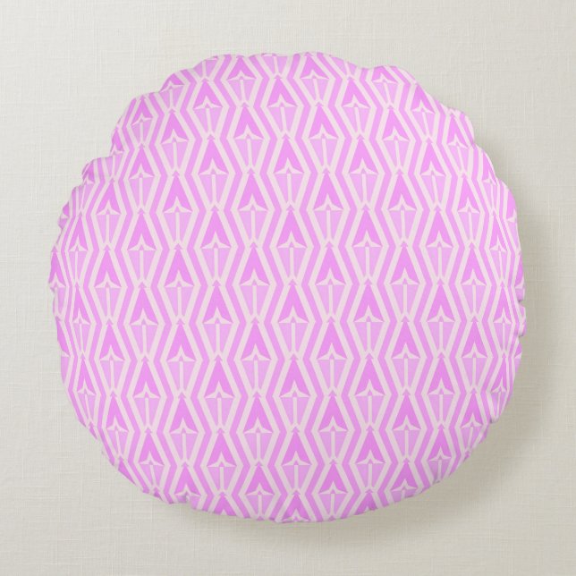 Diamonds & Arrows Pink and White Round Pillow Rond Kussen (Voorkant)