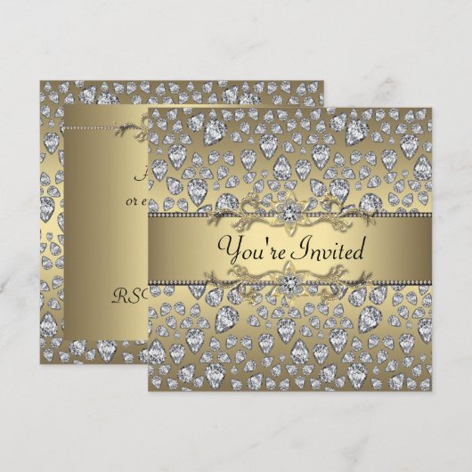 Diamonds Black and Gold All Occasion Party Kaart (Voorkant / Achterkant)