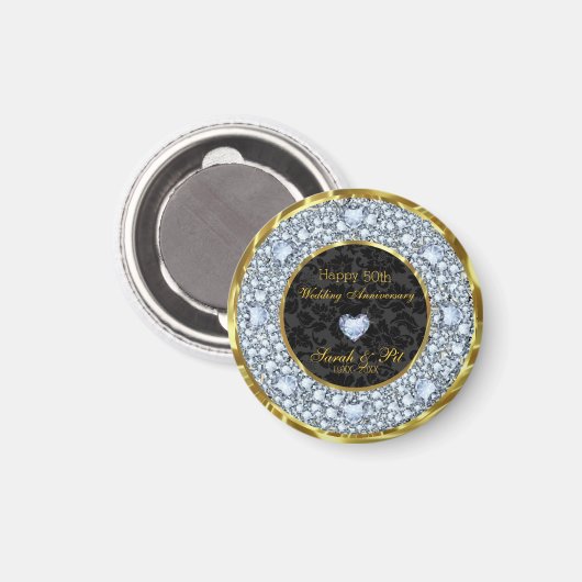 Diamonds Black Dam- Goud 50e bruiloft Jubileum Magneet (Voorkant / Achterkant)
