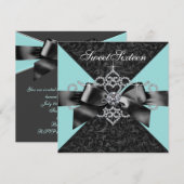 Diamonds Blauwgroen Blauw Zwart Sweet 16 Verjaarda Kaart (Voorkant / Achterkant)