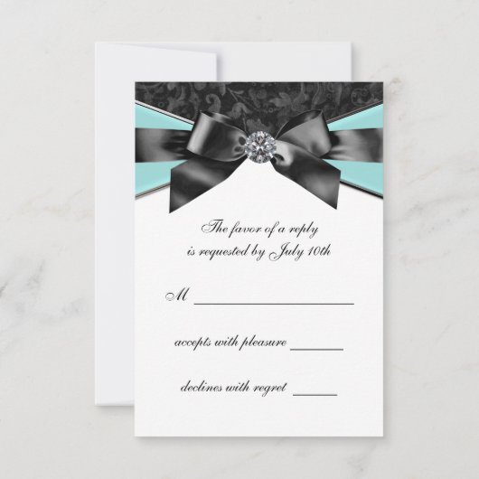 Diamonds Blauwgroen Blauw Zwart Sweet 16 Verjaarda RSVP Kaartje (Achterkant)