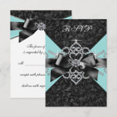 Diamonds Blauwgroen Blauw Zwart Sweet 16 Verjaarda RSVP Kaartje (Voorkant / Achterkant)