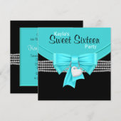 Diamonds Blauwgroen Blauw Zwart Wit Sweet 16 Party Kaart (Voorkant / Achterkant)