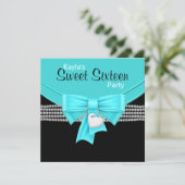 Diamonds Blauwgroen Blauw Zwart Wit Sweet 16 Party Kaart (Staand voorkant)