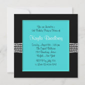 Diamonds Blauwgroen Blauw Zwart Wit Sweet 16 Party Kaart (Achterkant)