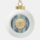 Diamonds Blue Metallic 50th Wedding Jubileum Keramische Bal Ornament (Voorkant)