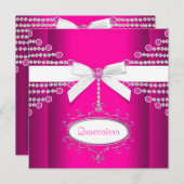 Diamonds Bow Hot Pink Quinceanera Kaart (Voorkant / Achterkant)