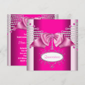 Diamonds Bow Hot Pink Quinceanera Kaart (Voorkant / Achterkant)