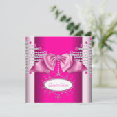 Diamonds Bow Hot Pink Quinceanera Kaart (Staand voorkant)