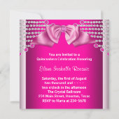 Diamonds Bow Hot Pink Quinceanera Kaart (Achterkant)
