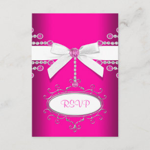 Diamonds Bow Hot Pink Quinceanera RSVP