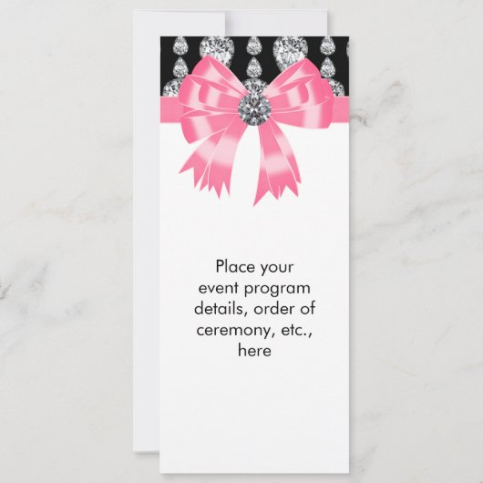 Diamonds Bow Pink Black Party Program Sjabloon (Achterkant)