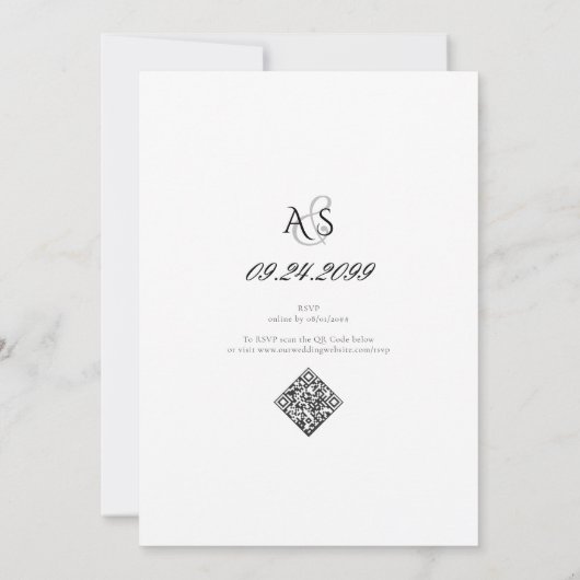  Diamonds Bow Script Zwart & Wit Huwelijk Kaart (Achterkant)