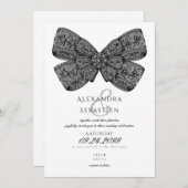 Diamonds Bow Script Zwart & Wit Huwelijk Kaart (Voorkant / Achterkant)