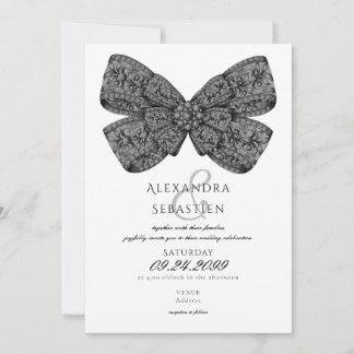  Diamonds Bow Script Zwart & Wit Huwelijk Kaart