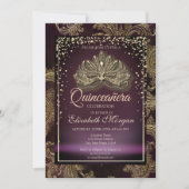 Diamonds Burgundy Floral Damask Quinceañera Kaart (Voorkant)
