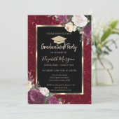 Diamonds Burgundy Flowers Red Glitter Afstuderen Kaart (Staand voorkant)