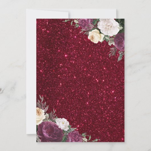 Diamonds Burgundy Flowers Red Glitter Afstuderen Kaart (Achterkant)
