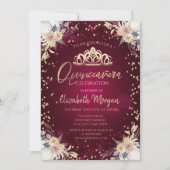 Diamonds Burgundy Pumpkin Floral Quinceañera Kaart (Voorkant)