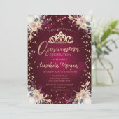 Diamonds Burgundy Pumpkin Floral Quinceañera Kaart (Staand voorkant)