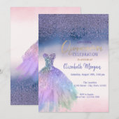 Diamonds, Chic Dress Ombre Quinceañera Party Kaart (Voorkant / Achterkant)