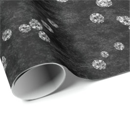 Diamonds Confetti Black White Velvet Elegant Cadeaupapier