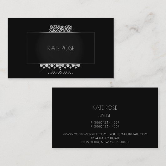 Diamonds Crystal Black Silver Cake Designer Visitekaartje (Voorkant / Achterkant)