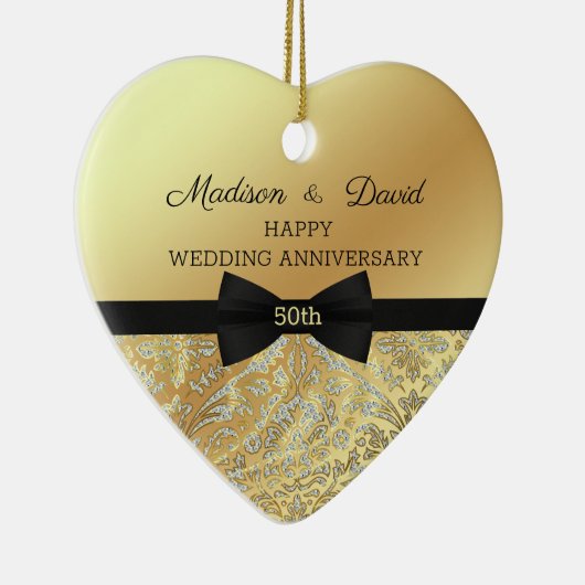 Diamonds Damask Wedding Jubileum Keramisch Ornament (Rechts)