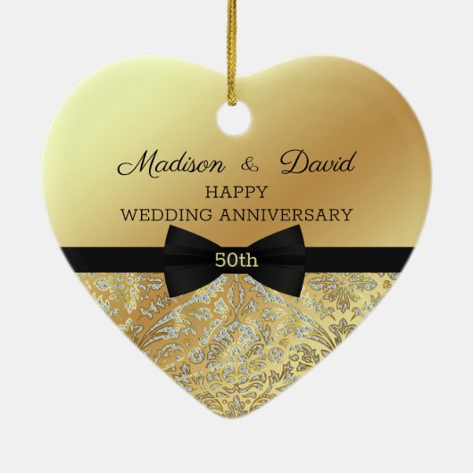 Diamonds Damask Wedding Jubileum Keramisch Ornament (Achterkant)