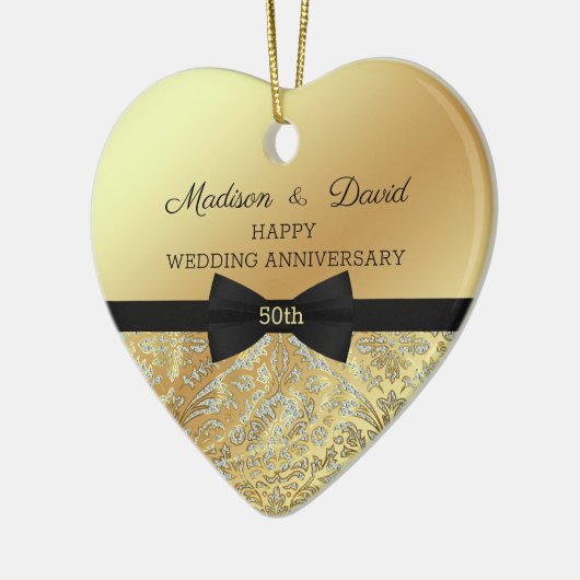 Diamonds Damask Wedding Jubileum Keramisch Ornament (Links)