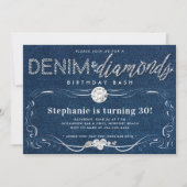 Diamonds Denim Bloeiend Lijst Classy 30ste Verjaar Kaart (Voorkant)