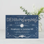 Diamonds Denim Bloeiend Lijst Classy 30ste Verjaar Kaart (Staand voorkant)