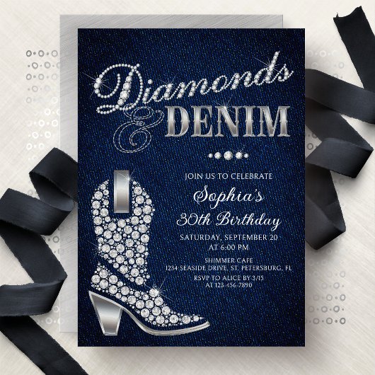 Diamonds Denim Western Birthday Kaart
