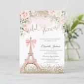 Diamonds Eiffel Tower Bow Flowers Bridal Shower Kaart (Staand voorkant)