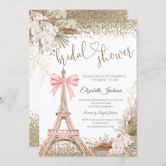  Diamonds Eiffel Tower Bow Flowers Bridal Shower  Kaart (Voorkant / Achterkant)