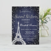 Diamonds Eiffel Tower Diamonds Navy Blue Sweet 16 Kaart (Staand voorkant)