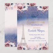 Diamonds, Eiffel Tower Ombre Rozen Quinceanera Kaart (Voorkant / Achterkant)