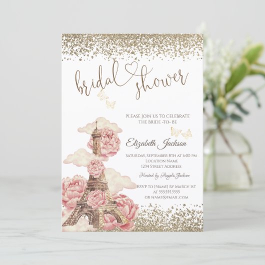 Diamonds Eiffel Tower Peonies Butterfly Kaart (Staand voorkant)