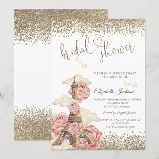  Diamonds Eiffel Tower Peonies Butterfly  Kaart (Voorkant / Achterkant)