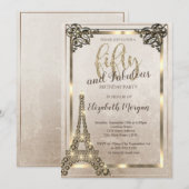 Diamonds Eiffeltoren, Border 50th Birthday Party Kaart (Voorkant / Achterkant)