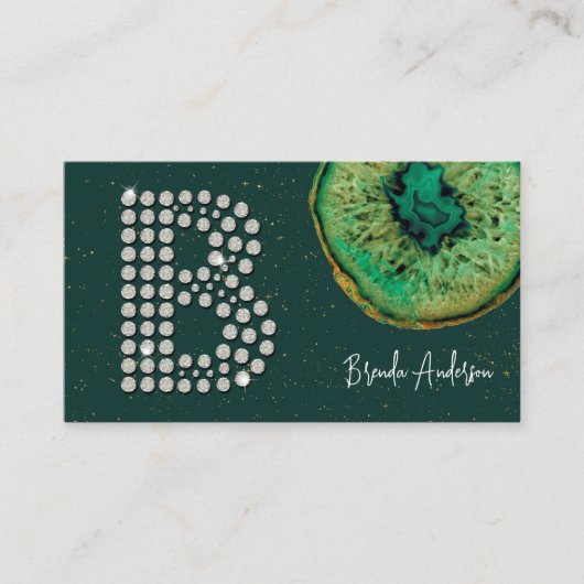 Diamonds Emerald Agaat Initiaal B Letter Monogram Visitekaartje (Voorkant)