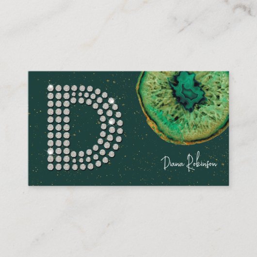 Diamonds Emerald Agaat Initiaal D Letter Monogram Visitekaartje (Voorkant)