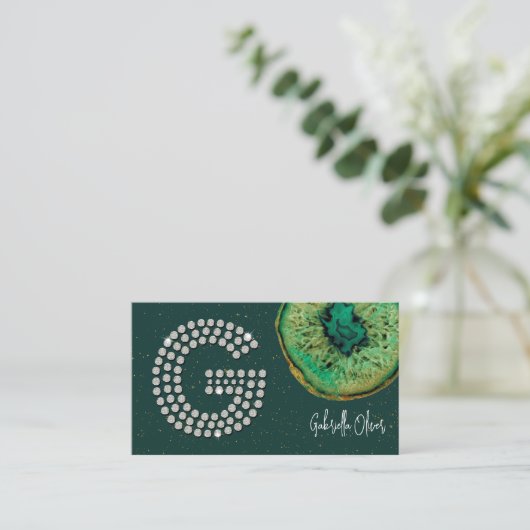 Diamonds Emerald Agaat Initiaal G Letter Monogram Visitekaartje (Staand voorkant)